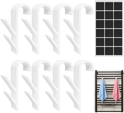 Dailygoods- Radiatorhaken 11cm - Set van 8 - Multifunctionele Haken - Antislip Pads - Voor Handdoeken/Badjassen - Geschikt voor Radiatoren tot 2,5 cm - Handdoekhaak