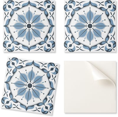 Set vinyltegels met print, klaar voor installatie, bloemenpatroon met details, 20x20x20 cm