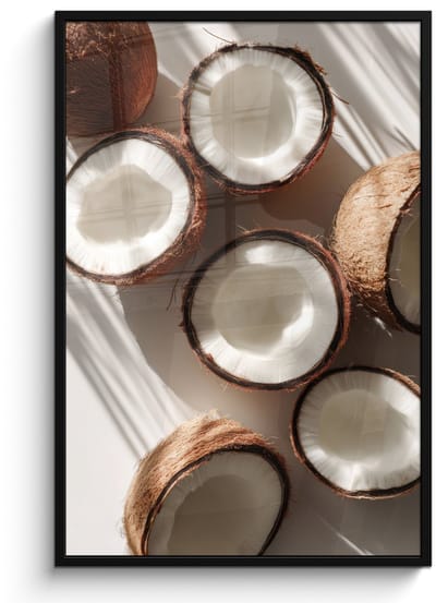Poster in lijst - Fotolijst 80x120 cm - Posters - Kokosnoten - Bruin - Shaduw - Posterlijst zwart - Decoratie - Wanddecoratie woonkamer - Muurdecoratie slaapkamer