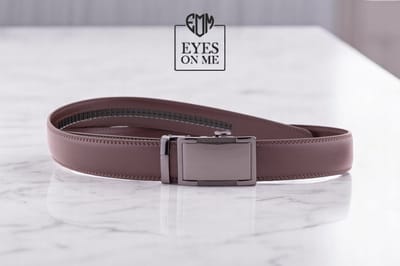 Bruine lederen riem zonder gaatjes met automatische gesp voor heren ( model N181 )