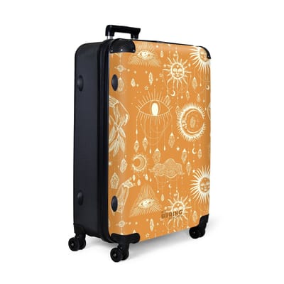 NoBoringSuitcases.com® - Koffer groot - Reiskoffer lichtgewicht - Geel met bohemian patroon - Rolkoffer met 4 wielen - Grote trolley XL - 98 liter bagage