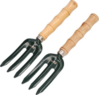 Mini spitvork - Set van 2 - Hark - Woelvork - Spade - Tuingereedschap - Handgereedschap - Gereedschap voor de tuin - Donkergroen