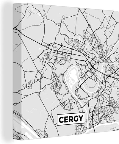 Canvas Schilderij Plattegrond - Kaart - Stadskaart - Frankrijk - Cergy - 20x20 cm - Wanddecoratie