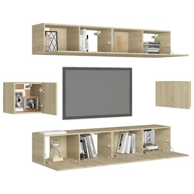vidaXL - 6-delige - Tv-meubelset - bewerkt - hout - sonoma - eikenkleurig