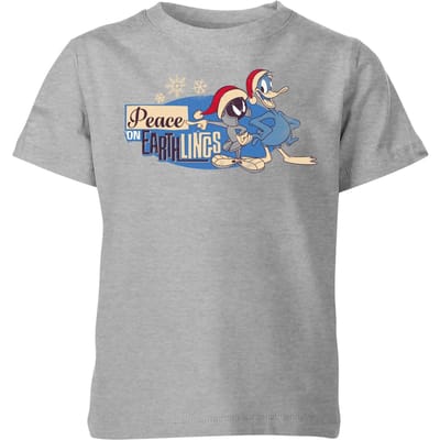 Looney Tunes Peace Among Earthlings Kids' Christmas T-Shirt - Grey - 98/104 (3-4 jaar)