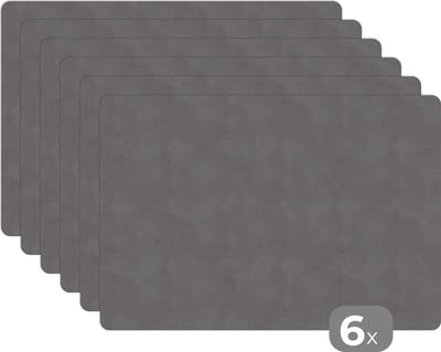 Placemat - Placemats kunststof - Beton - Structuur - Patroon - 45x30 cm - 6 stuks - Hittebestendig - Anti-Slip - Onderlegger - Afneembaar