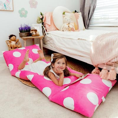 Vloerkussenhoes voor bedligstoel, gezellige en stijlvolle zitoplossing voor kinderen, fauteuil vloerkussen slaapmathoes, roze stip, kingsize