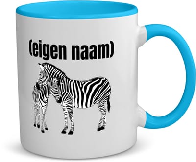 Akyol - 2 zebra's met eigen naam koffiemok - theemok - blauw - Zebra - dieren liefhebber - iemand die houdt van zebra's - verjaardag - cadeau - kado - geschenk - 350 ML inhoud