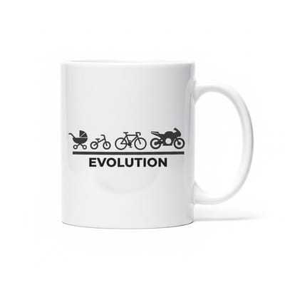 “Evolution” Mok – Van Kinderwagen tot Motor Levensontwikkeling Koffiemok 330 ml