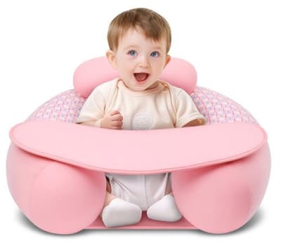 Opblaasbaar kinderzitje met activiteitendienblad voor baby's 3-36 maanden, roze