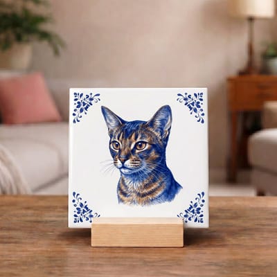 Delftsblauw Tegeltje 11x11 Bengaal Kat – Cadeau voor Kattenliefhebber