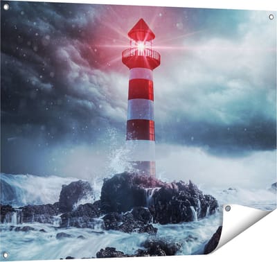 Gards Tuinposter Vuurtoren tijdens een Storm - 100x80 cm - Tuindoek - Tuindecoratie - Wanddecoratie buiten - Tuinschilderij