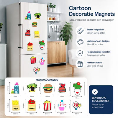 16 stuks 3D voedselkoelkastmagneten - grappige decoratieve magneten voor koelkast, whiteboard en kasten - meerkleurig