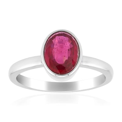 Cavill - Zilveren ring - 925 Sterling zilver met platina plating - Madagaskar Robijn 1 121 ct - Ovaal slijpsel - Elegante dames ring