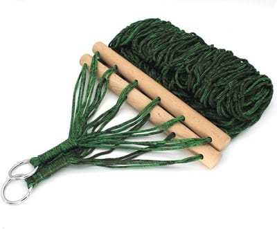 Hangmat Camouflage - Nylon Touw - Buiten Ontspannen - Met Houten Stokken - 210x100 cm - Groen