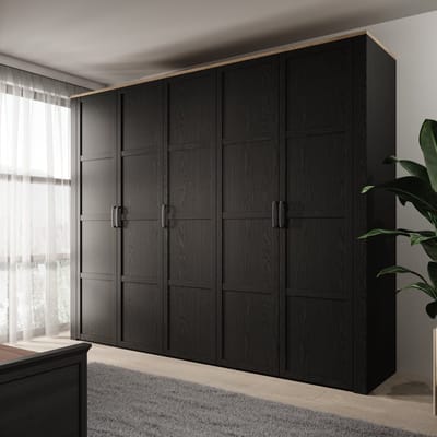 Meubella - Borello - Kledingkast 5 deurs - Zwart - 266x60x214 cm