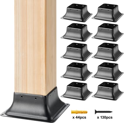 Paalvoet 101,6 X 101,6 Mm, 10 Robuuste Stalen Beugels met Poedercoating, Binnenwerk 91 X 91 Mm voor Houten Paalankers, Terrassteun voor Veranda-Leuning