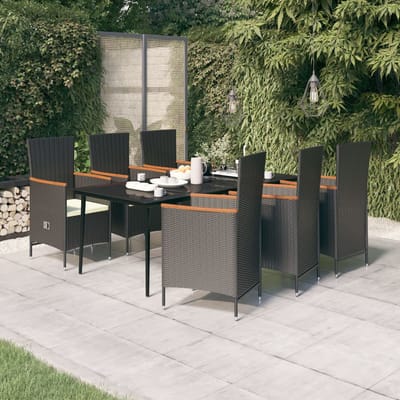 vidaXL - 7-delige - Tuinset - met - kussens - zwart