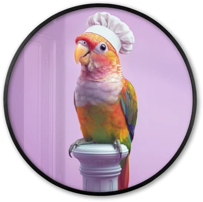 Poster in lijst Rond - Fotolijst 60x60 cm - Posters - Papegaai - Koksmuts - Pilaar - Vogel - Ronde posterlijst zwart - Decoratie - Wanddecoratie woonkamer - Muurdecoratie slaapkamer
