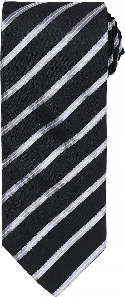 Premier Sports Stripe tie PR784 - BLACK / SILVER - One size