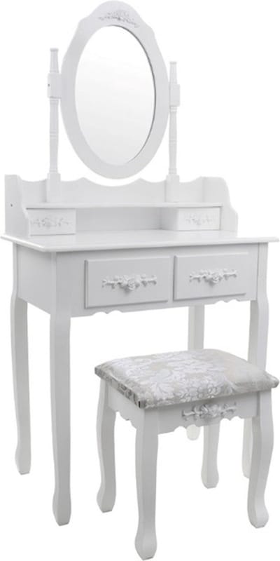 Kaptafel - met spiegel en krukje - 75x40x147 cm - wit