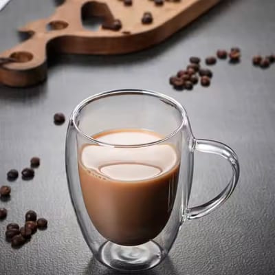 Glozini Dubbelwandig Koffieglas - 350ml - Set van 6 - Dubbelwandig Glas met Oor