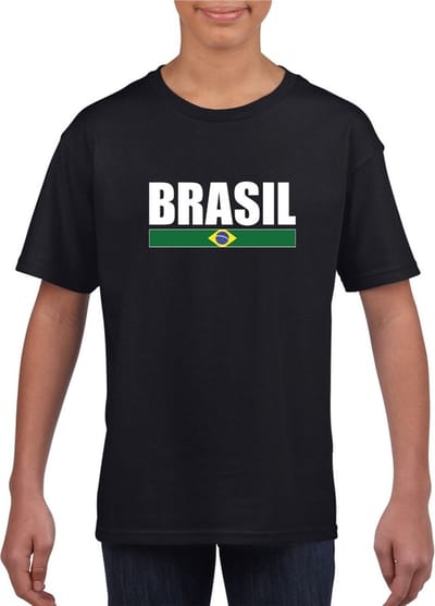 Zwart / wit Brazilie supporter t-shirt voor kinderen - Braziliaanse vlag shirts 110/116