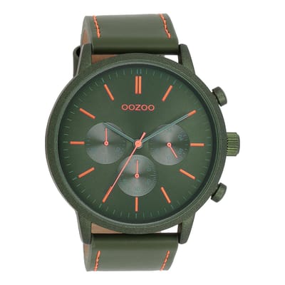 OOZOO Timepieces - Donker groene OOZOO horloge met donker groene leren band - C11206