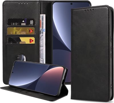 Smartphonica Telefoonhoesje geschikt voor Xiaomi 12 Pro kunstleren Hoesje met Magnetische sluiting en Pasjeshouders Book Case met Klepje - Zwart geschikt voor Xiaomi 12 Pro