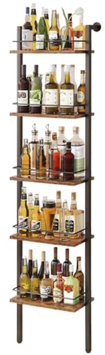 Vrijstaand 5-laags Wijnrek voor Drankflessen - Wandgemonteerde Opbergplank voor Keuken en Eetkamer - Vintage Bruin 43x20x177 cm