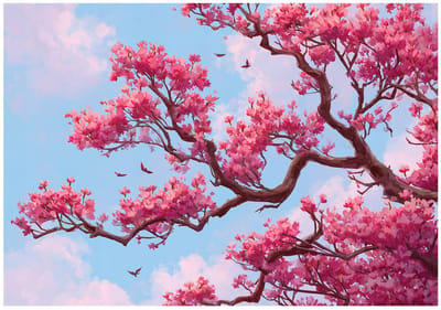 WALLARENA - Behang 150x105 cm - Fotobehang - Vliesbehang - sakuraboom met roze lucht - voor slaapkamer en woonkamer - halfmatte afwerking - roze