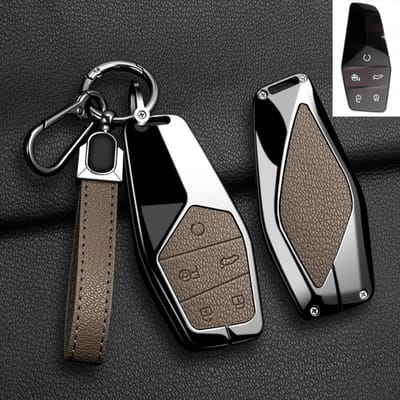 Pour Mg One Coque de Protection en Alliage de Zinc et Cuir pour Clé de Voiture à Distance Porte-clés Accessoires Auto