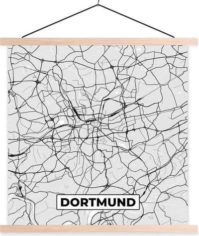 Posterhanger incl. Poster 40x40 cm - Schoolplaat - Duitsland - Stadskaart - Kaart - Plattegrond - Dortmund - Textielposter - Blanke latten - Stadskaart