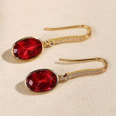 POMOiii Prachtige Rode Zirkonia Hangende Oorbellen voor Vrouwen Simpele Haakoorbel Eeuwigheid Bruiloft Trend Sieraden Jubileumcadeau