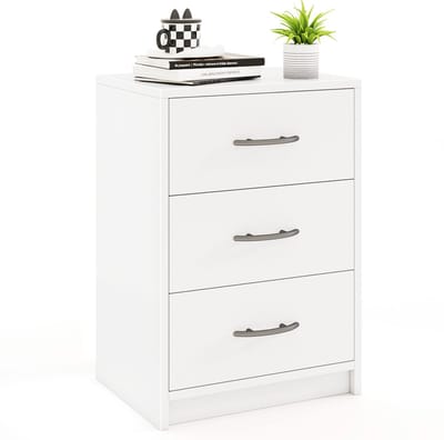 COSTWAY Nachtkastje met 3 laden, nachtkastje voor boxspringbed, bijzettafel, banktafel, nachtkastje, nachtkastje voor slaapkamer, woonkamer, 38,5 x 28 x 54 cm, wit
