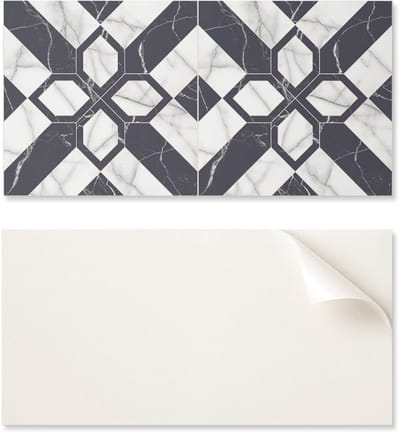Zelfklevende vinylvloer met grafische print voor de keuken, 100x50 cm, geometrisch marmerpatroon.