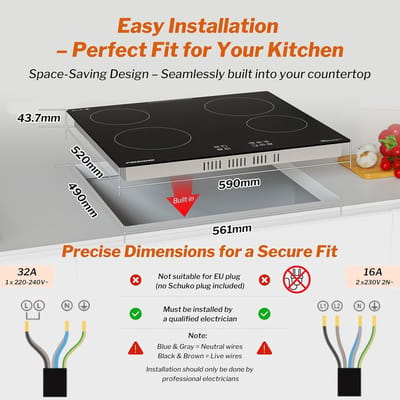 Inbouw Keramische Kookplaat 60 cm - 4 Zones - Touchbediening & Timer - Geschikt voor Alle Pannen