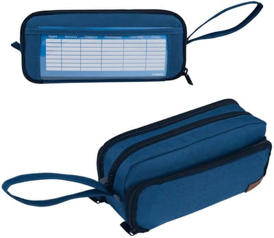 Allecto - Pennenetui - Grote etui met ritssluiting - Donkerblauw - Organizer voor pennen - Geschikt voor tieners en volwassenen