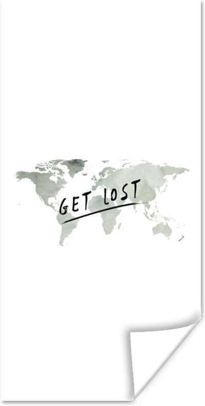 Poster 60x120 cm - Wereldkaart - Grijs - Quote - Posters - Kamer decoratie - Wanddecoratie woonkamer - Muurdecoratie slaapkamer