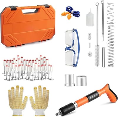 Pneumatisch Nagelpistool – Spijkerpistool – Nietpistool – Voor Betonnen Muren – Luchtdruk – Complete Set – Draagbaar Design – Oranje
