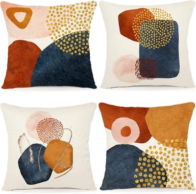 YAGXIG Decoratieve kussenslopen - Kussenhoezen - Kussenslopen 45 x 45 cm - Linnen - Geometrisch patroon - Decoratieve kussenslopen voor bank/slaapkamer/buiten - 4 stuks