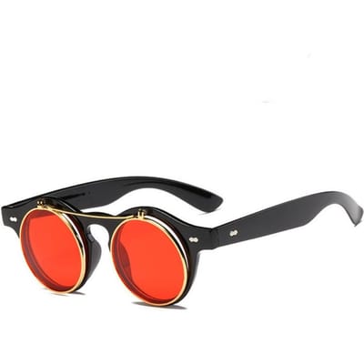 Lunettes de soleil rondes rétro à rabat protection solaire extérieur Punk double couche verres noirs