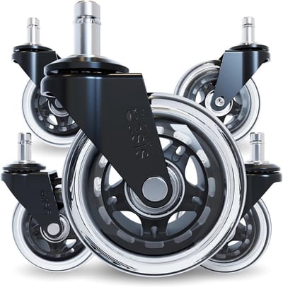 Set van 5 Zwarte Rollerblade Caster Wielen - Stille en Vloerveilige Bureaustoel Wieltjes