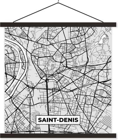 Posterhanger incl. Poster 60x60 cm - Schoolplaat - Kaart - Stadskaart - Frankrijk - Saint-Denis - Plattegrond - Textielposter - Zwarte latten - Stadskaart