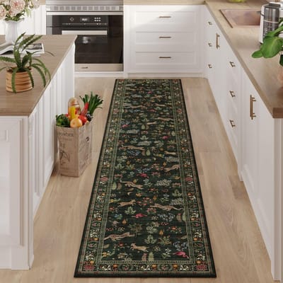 Loper voor Keuken Antislip Wasbare Kleden met Rubberen Achterkant Zacht Bloemen Dieren Tapijt Loper voor Keuken Woondecoratie 40X120CM(1.3X3.9FT