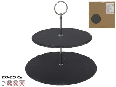 Gerimport Etagere - 2-laags - leisteen en chroom - 20 x 25 cm - serveren