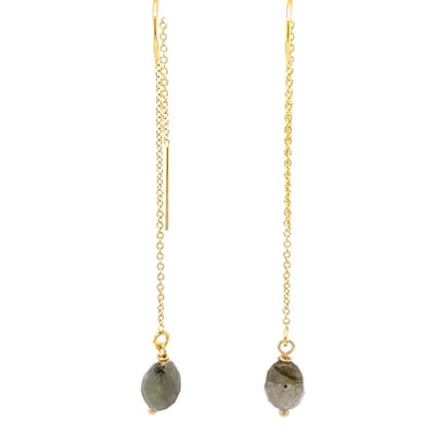 Pat's Jewels Oorbellen - Oorbellen Dames - Doortrek Oorbellen - Edelsteen hanger - Labradoriet - Grijs Blauw