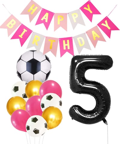Cijfer Ballon 5 | Snoes Champions Voetbal Plus - Ballonnen Pakket | Roze en Zwart