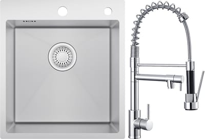 CECIPA max Spoelbak Keuken 44*49CM - Spoelbakken Keuken Met keukenkraan met uittrekbare uitloop - Spoelbak met Kraangat - Enkele spoelbak Met Waterafvoersysteem - Wasbak Keuken RVS