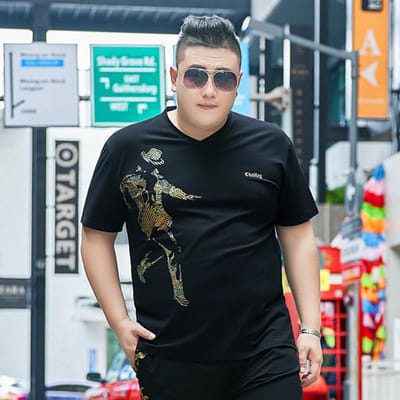 Trendy Merk Heren Zomer T-shirt met Korte Mouwen Plus Dik Plus Size Bedrukt Hot Stamping Halve Mouw Extra Groot Koel Basis T-shirt XXXXL 7XL zwart